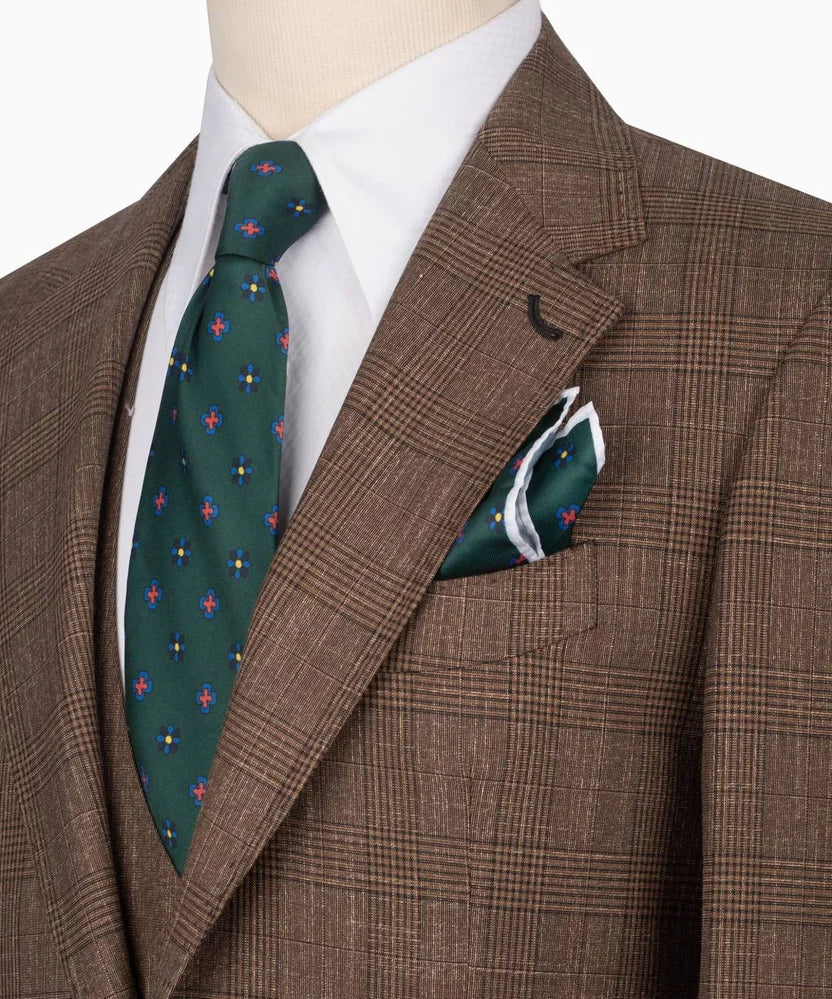 Modern Brown Plaid 3 Pieces Business Suit With Waistcoat