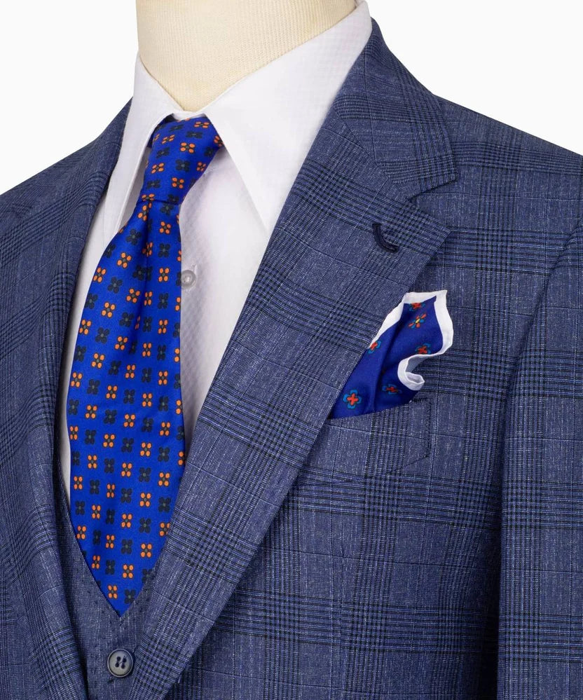 Chic Dusty Blue Plaid 3 Pieces Business Suit With Waistcoat