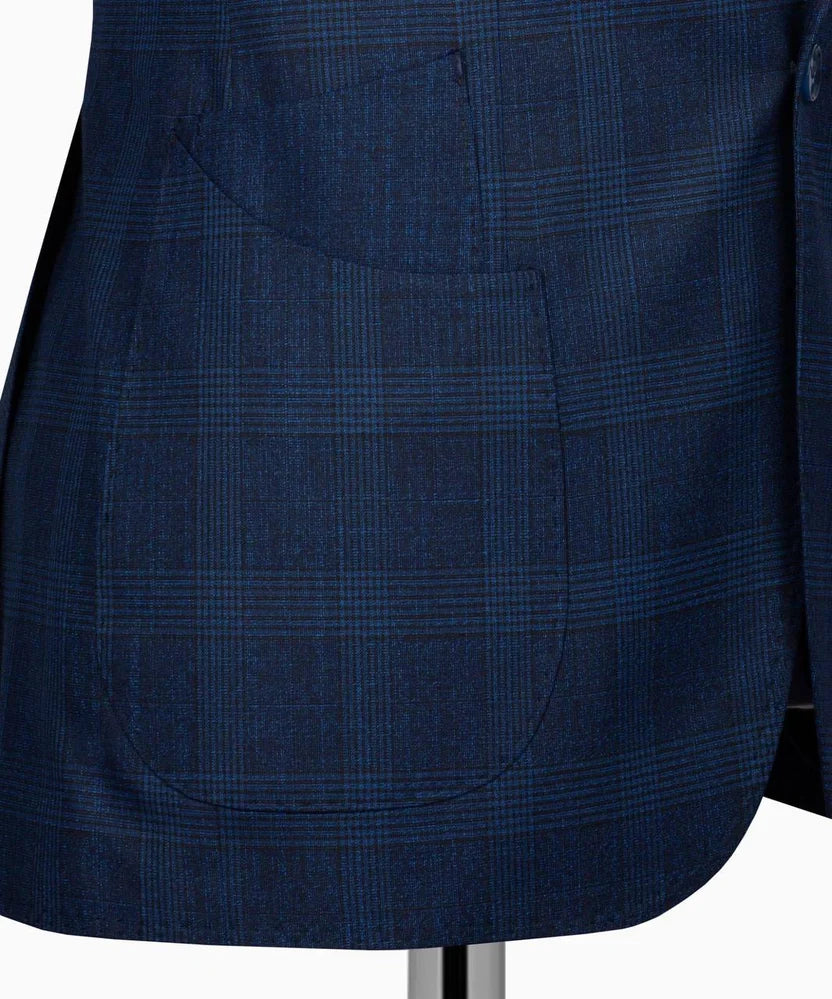 Gentle Navy Blue Plaid Three Pieces Business Suit With Vest