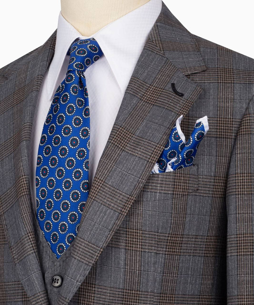 Chic Gray 3 Pieces Plaid Notched Lapel Business Men Suit