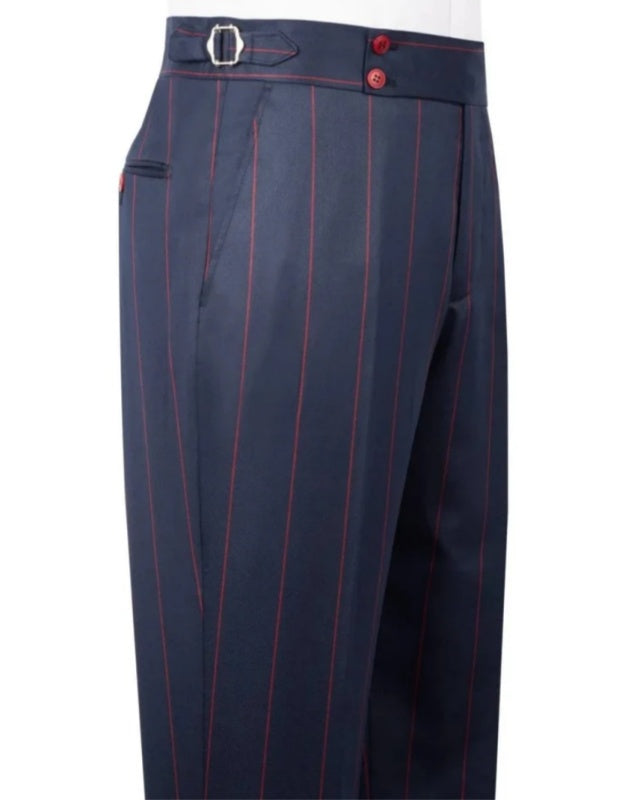 Formal Navy Blue Double Breasted Striped Bespoke Men Suits