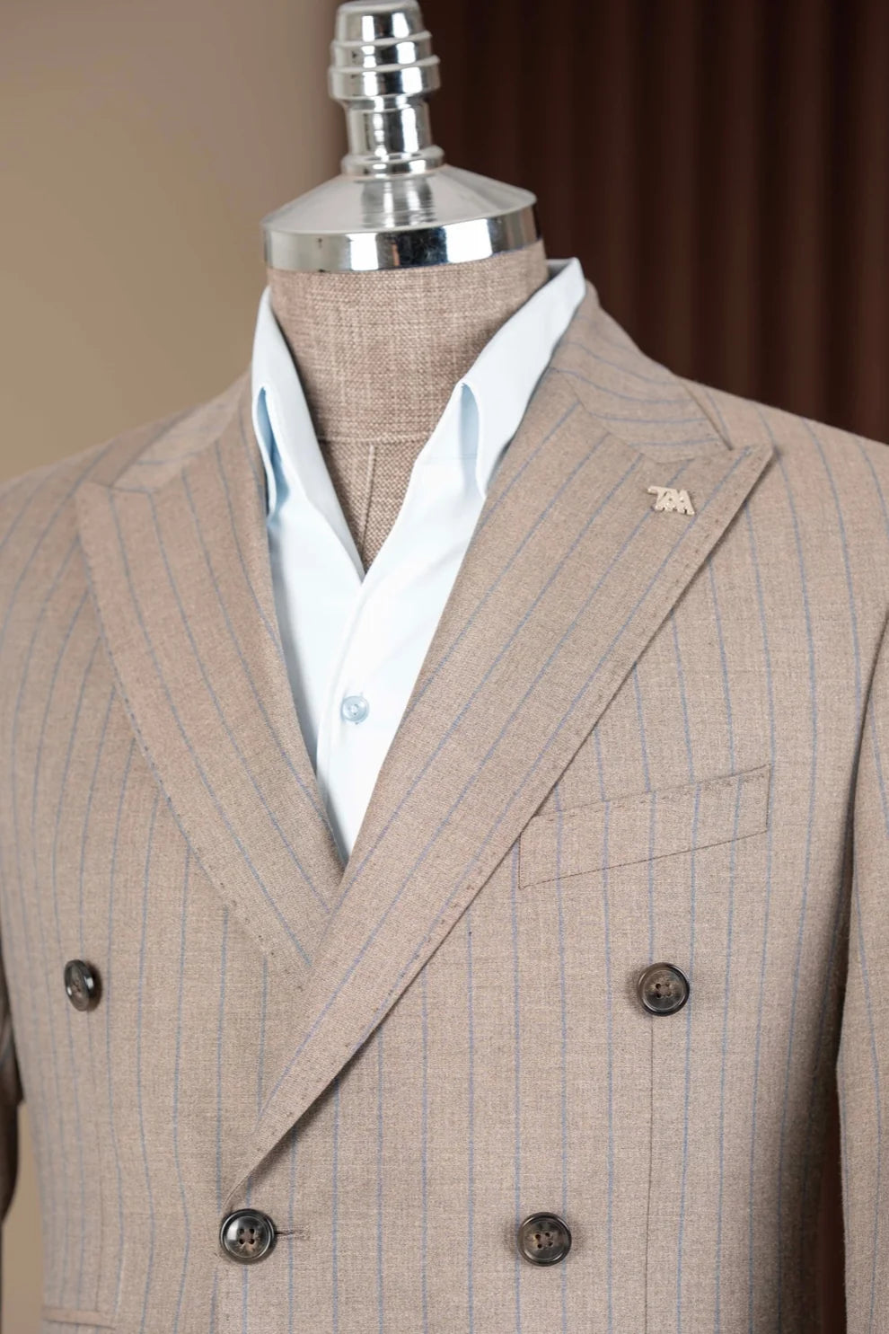 Chic Coffee Pinstripe Double Breasted Business Men Suit