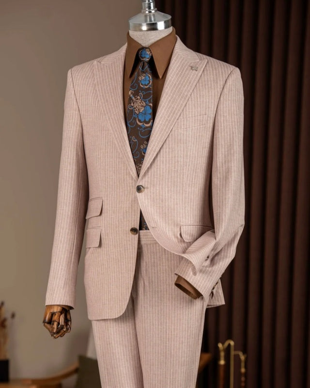 Trendy Dusty Pink Pinstripe Slim Fit Men Suit