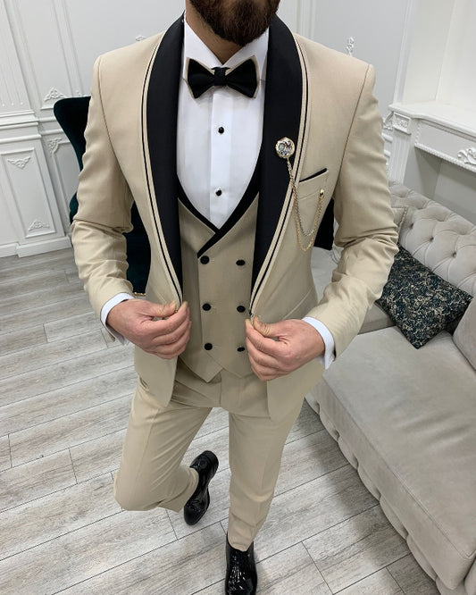 New Arrival Khaki Three Pieces Shawl Lapel Prom Men Suits