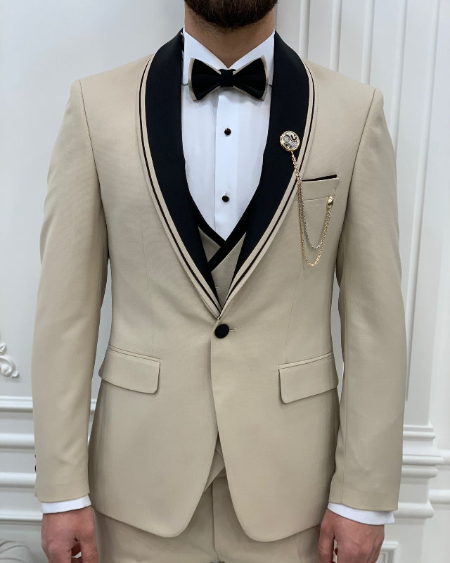 New Arrival Khaki Three Pieces Shawl Lapel Prom Men Suits