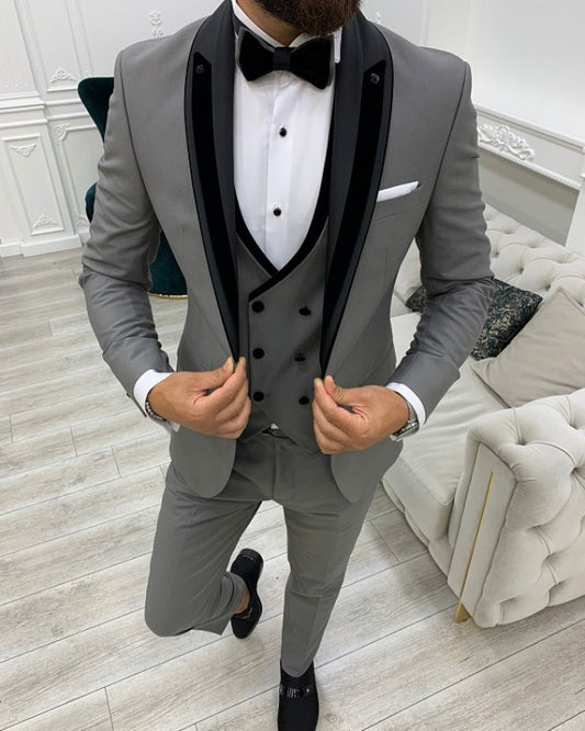 Chic Gray Slim Fit Three Pieces Shawl Lapel Prom Men Suits