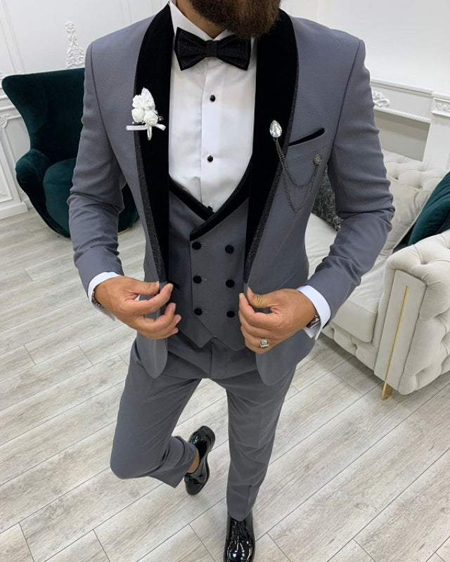 Modern Gray Slim Fit Three Pieces Shawl Lapel Prom Men Suits