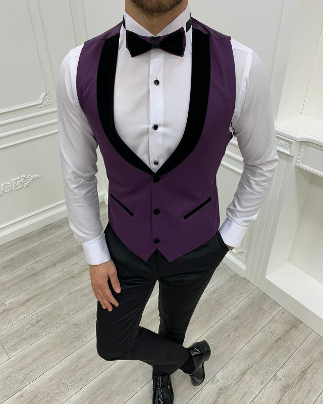 Fashion Purple Close Fitting Three Pieces Shawl Lapel Prom Men Suits