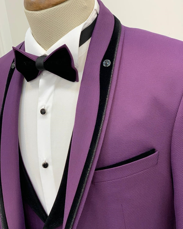 Fashion Purple Close Fitting Three Pieces Shawl Lapel Prom Men Suits