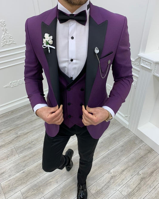 New Arrival Purple Best Fitting Three Pieces Shawl Lapel Prom Men Suits