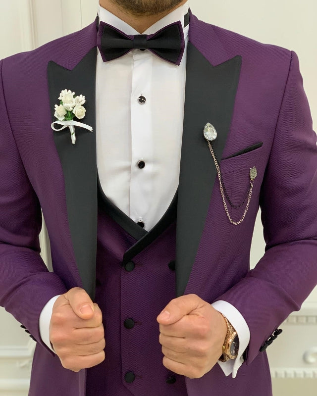 New Arrival Purple Best Fitting Three Pieces Shawl Lapel Prom Men Suits