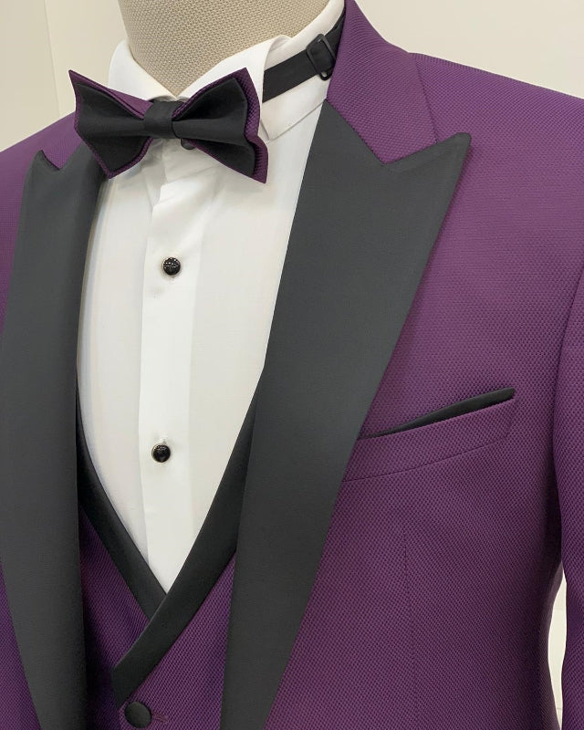 New Arrival Purple Best Fitting Three Pieces Shawl Lapel Prom Men Suits