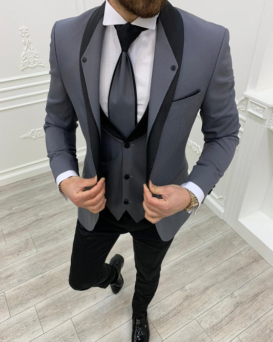 Chic Gray Slim Fit Three Pieces Shawl Lapel Business Men Suits
