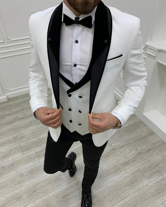 Chic White Slim Fit Three Pieces Shawl Lapel Wedding Men Suits
