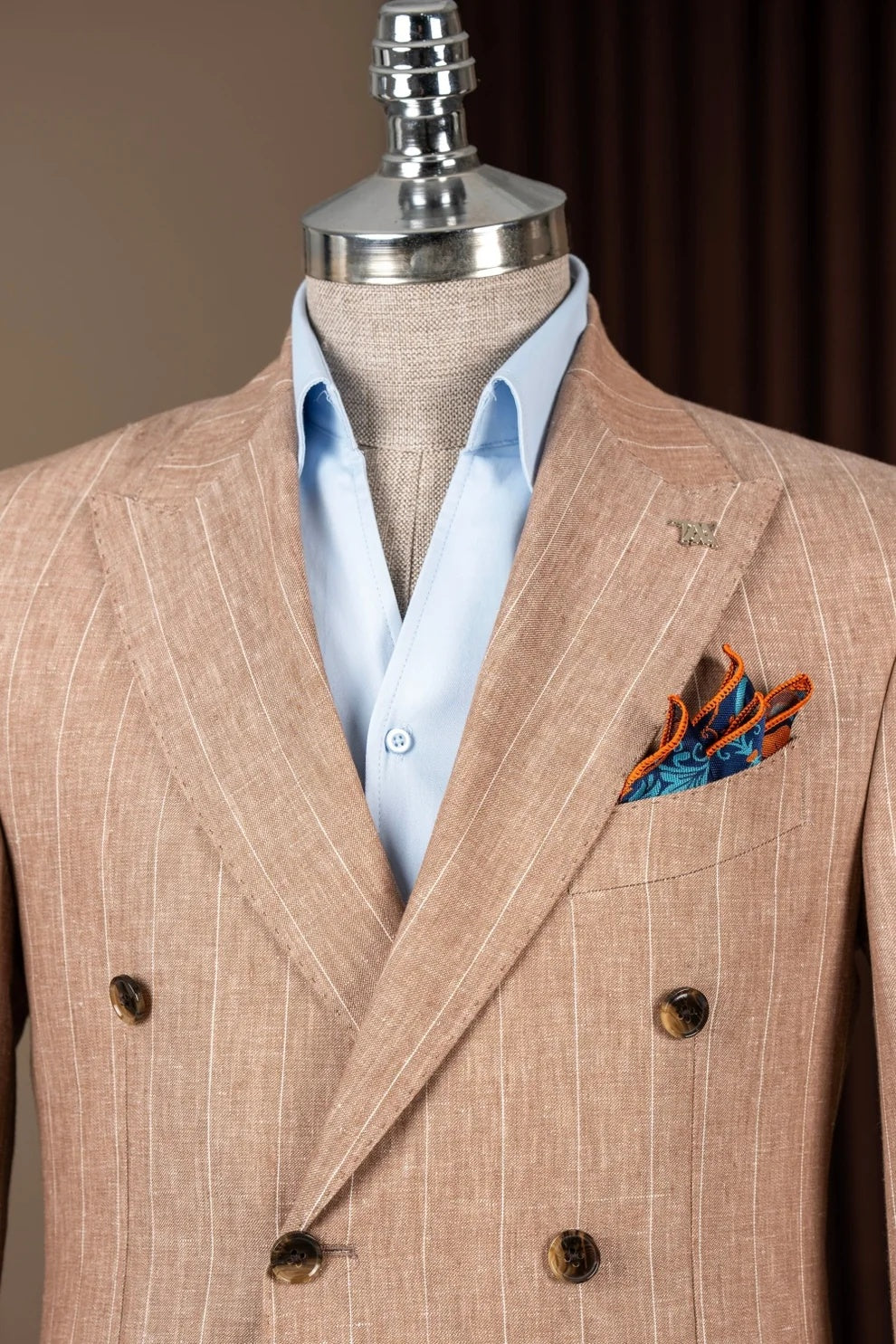 Fashion Light Brown Striped Double Breasted Business Men Suits