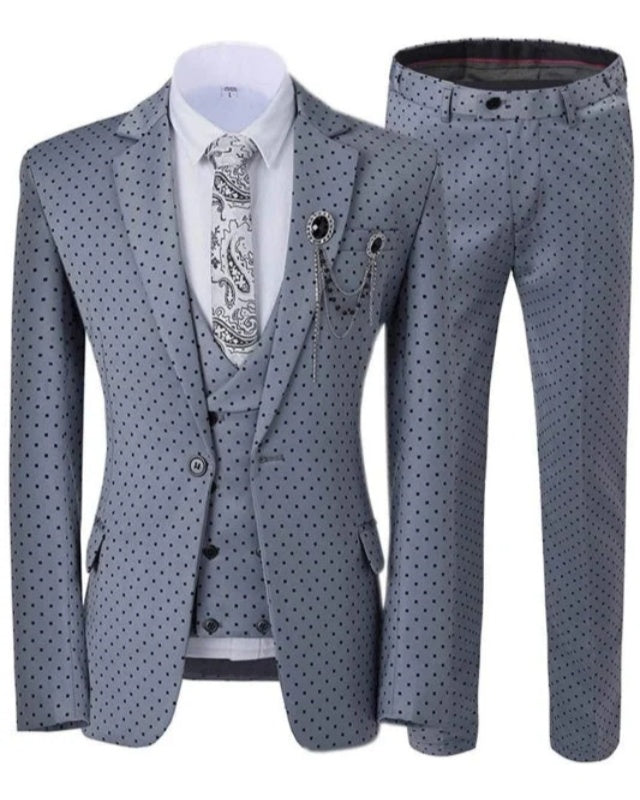 Fancy Gray Notched Lapel 3 Pieces Dot Prom Men Suit