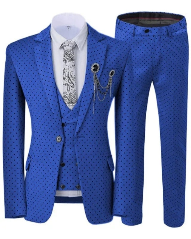 Stylish Royal Blue Notched Lapel 3 Pieces Dot Prom Men Suit