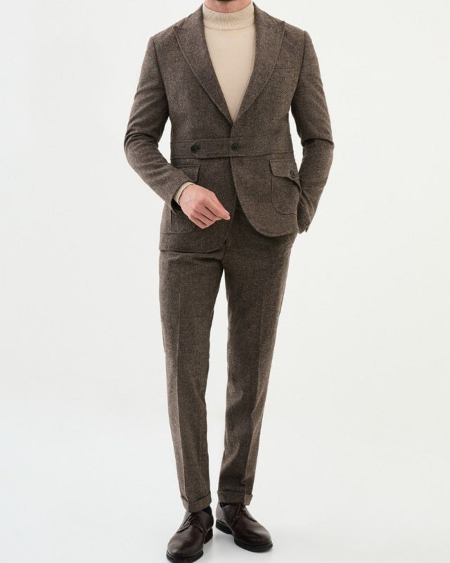 Generous Brown Peaked Lapel Appropriate Men's Suits For Autumn And Winter