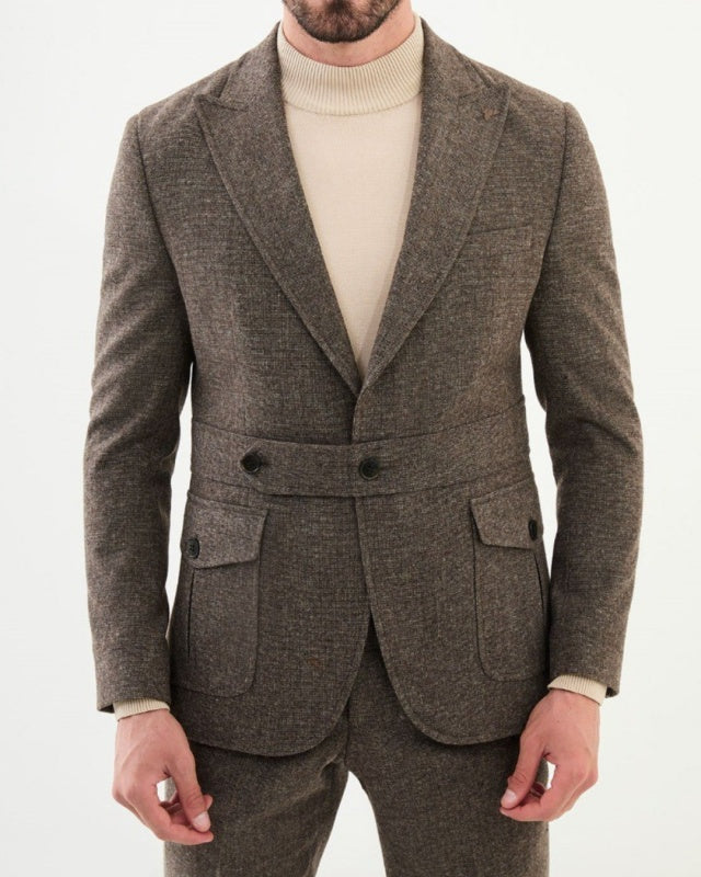 Generous Brown Peaked Lapel Appropriate Men's Suits For Autumn And Winter