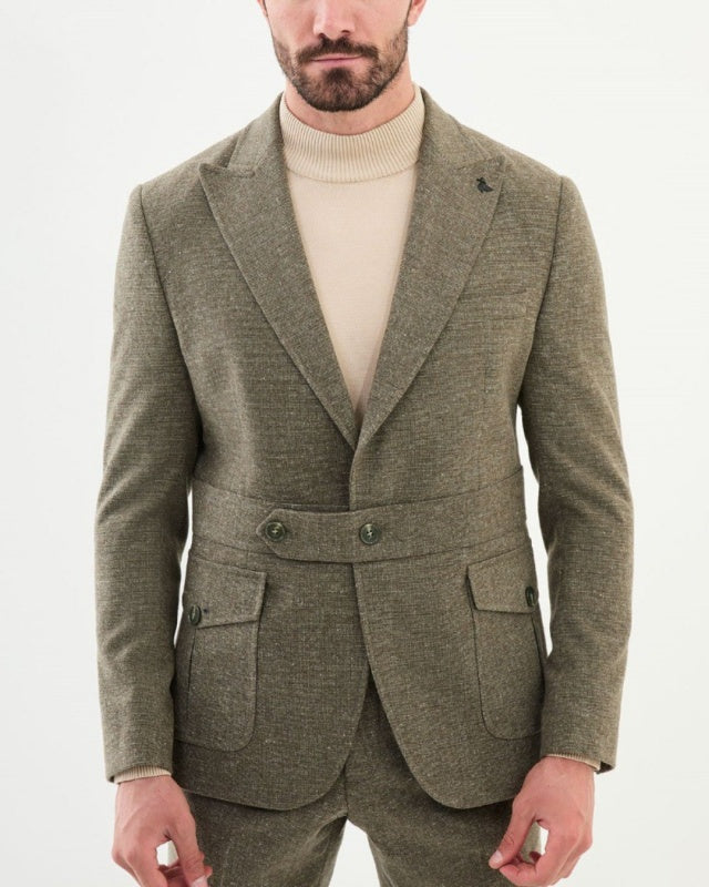 Fashion Khaki Peaked Lapel Slim Fit Business Men Suit