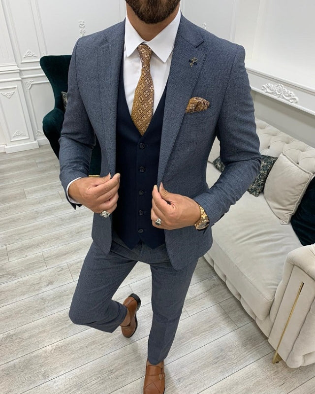 Chic Dark Gray Slim Fit Three Pieces Notch Lapel Prom Men Suits