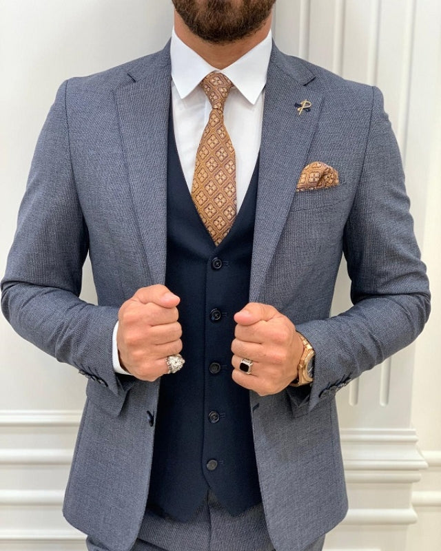 Chic Dark Gray Slim Fit Three Pieces Notch Lapel Prom Men Suits