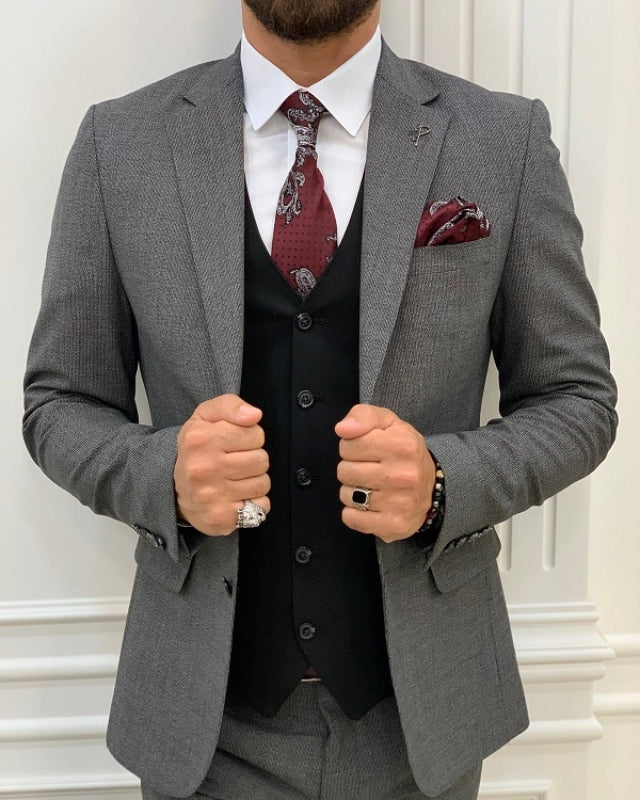 Newest Dark Gray Slim Fit Three Pieces Notch Lapel Business Men Suits