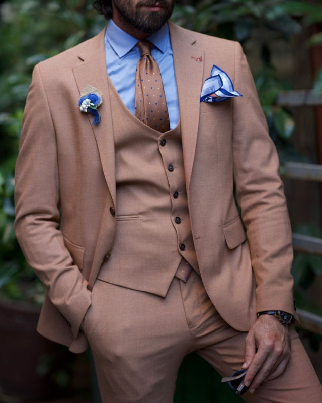 Alan Handsome Brown Best Fitting Three Pieces Notch Lapel Prom Men Suits
