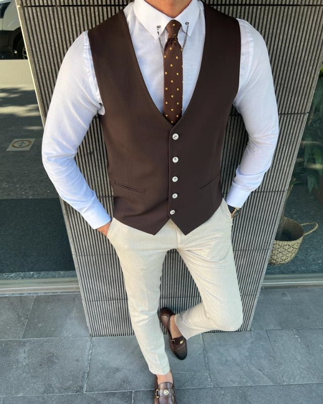 Modern Off White Close Fitting Three Pieces Notch Lapel Prom Men Suits