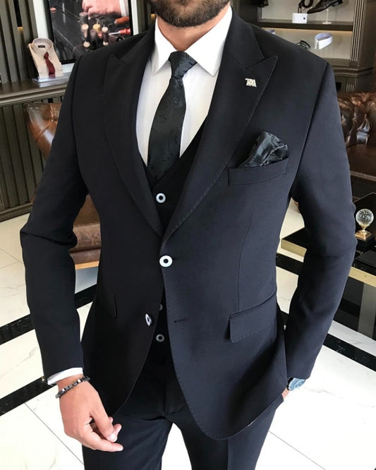 Baird Formal Black Three Pieces Peaked Lapel Business Suits