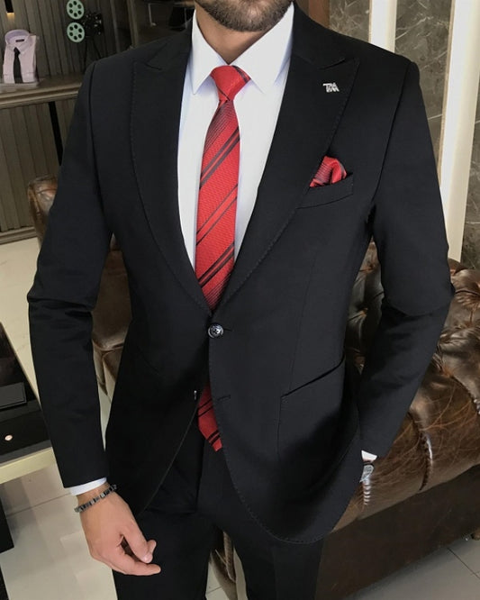 Arno Formal Black Peaked Lapel Men Suits For Business