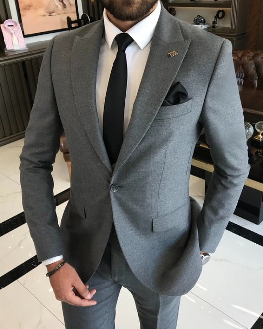 Bart Bespoke Gray Peaked Lapel Three Pieces Business Suits