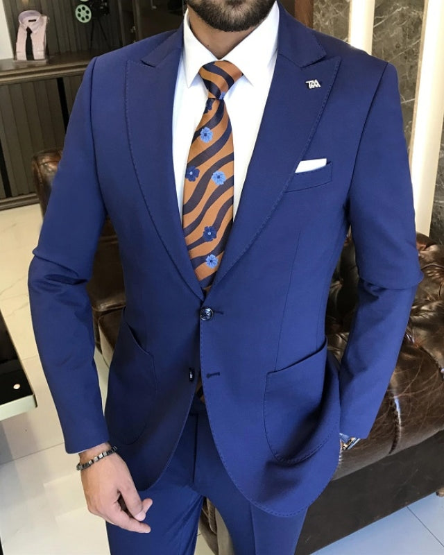 Arnold Bespoke Dark Blue Peaked Lapel Business Suits For Men