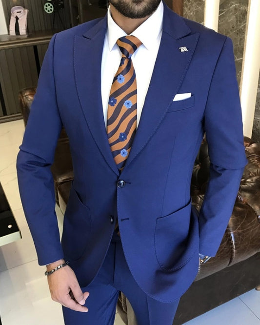 Arnold Bespoke Dark Blue Peaked Lapel Business Suits For Men