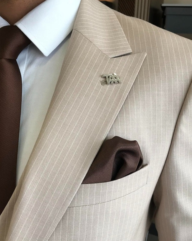Basil Modern Apricot Striped Peaked Lapel Three Pieces Business Suits