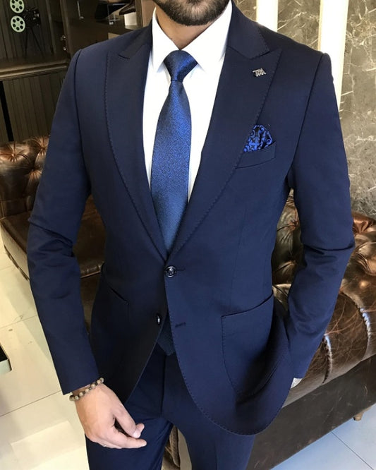 Arthur Fancy Dark Navy Peaked Lapel Business Suits For Men