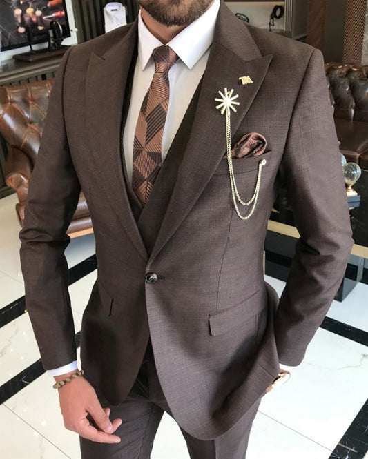 Bennett Classic Coffee Peaked Lapel Three Pieces Business Suits