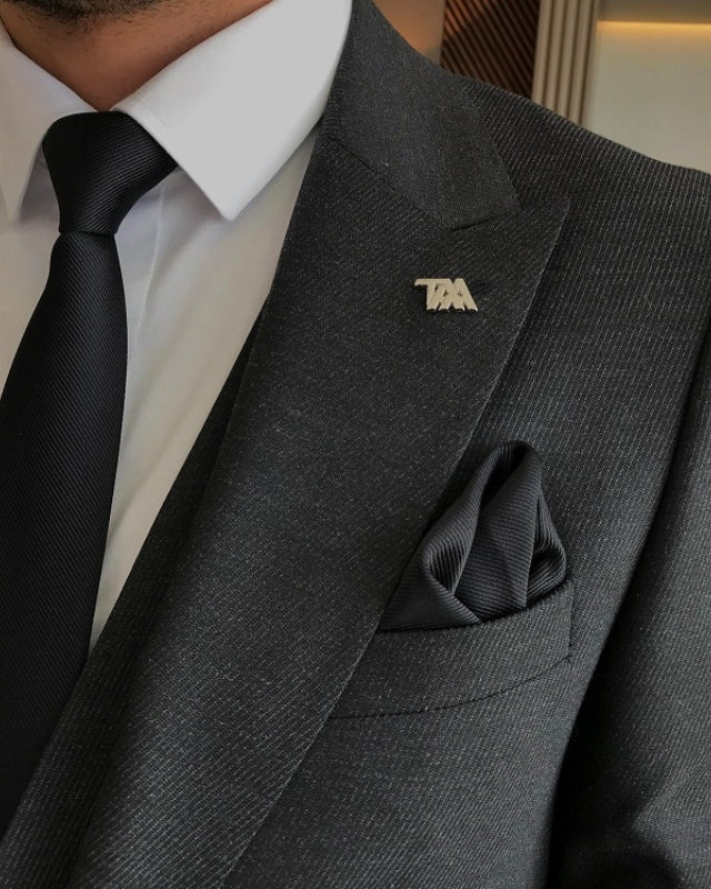 Benson Formal Black Peaked Lapel Three Pieces Business Suits