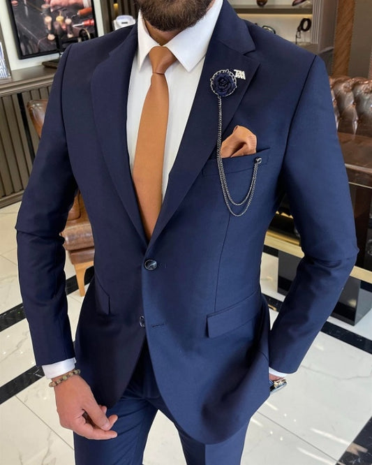Bert Cool Dark Navy Notched Lapel Business Suits