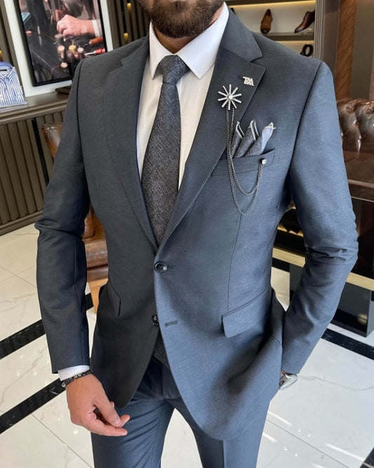 Bertrand Stylish Dark Gray Notched Lapel Business Suits