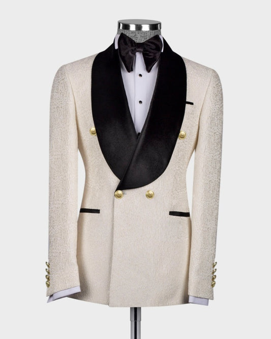 Ivory Jacquard Double Breasted Shawl Lapel Wedding Men Suits